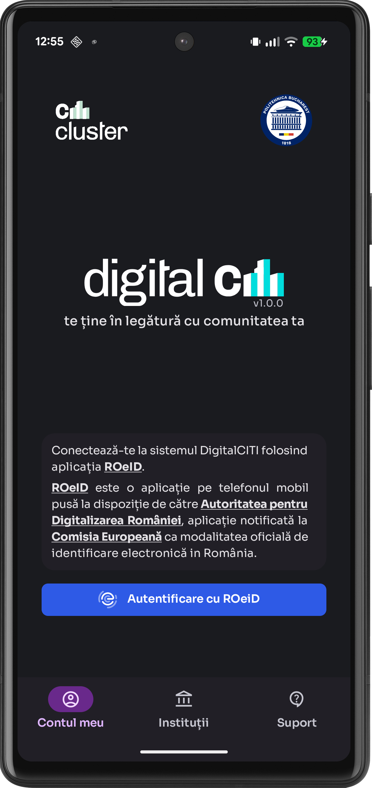 ROeID authentication screen in Digital CITI